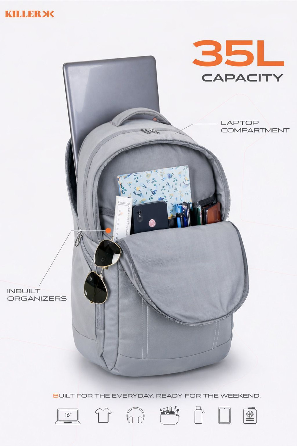 Image of KILLER ARJIC bag WITH RAINCOVER 35 L Laptop Backpack