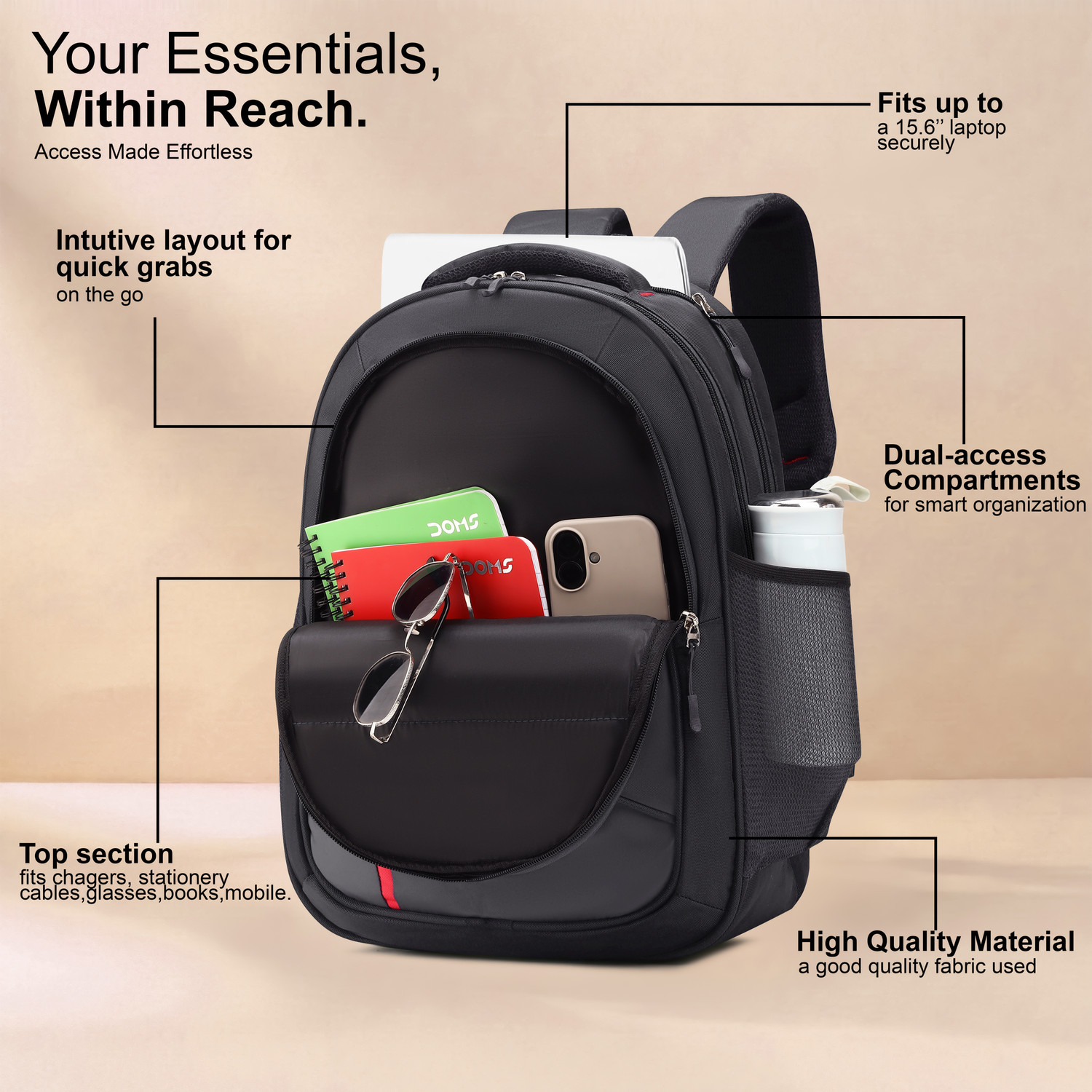 Image of MOONLARK Durable Waterproof Office Bag with Rain Cover & Smart Storage | Travel 35 L Laptop Backpack