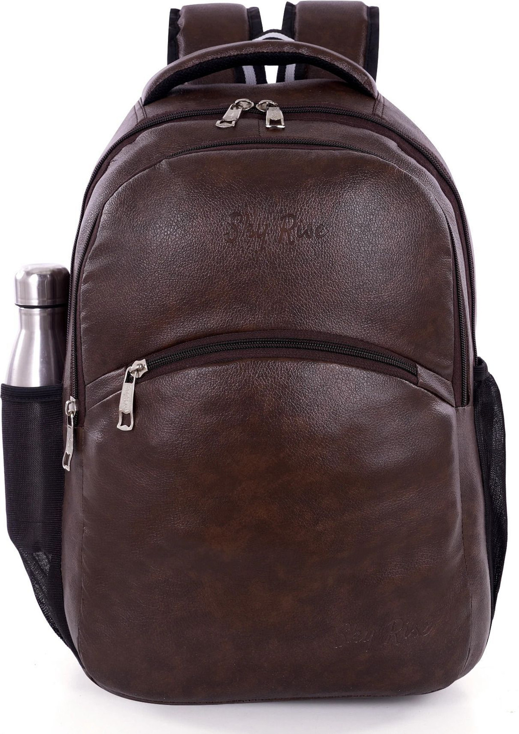 Image of SKY RISE Flynett Stylish Brown Faux Leather Backpack With Bottle Holder 20 L Backpack