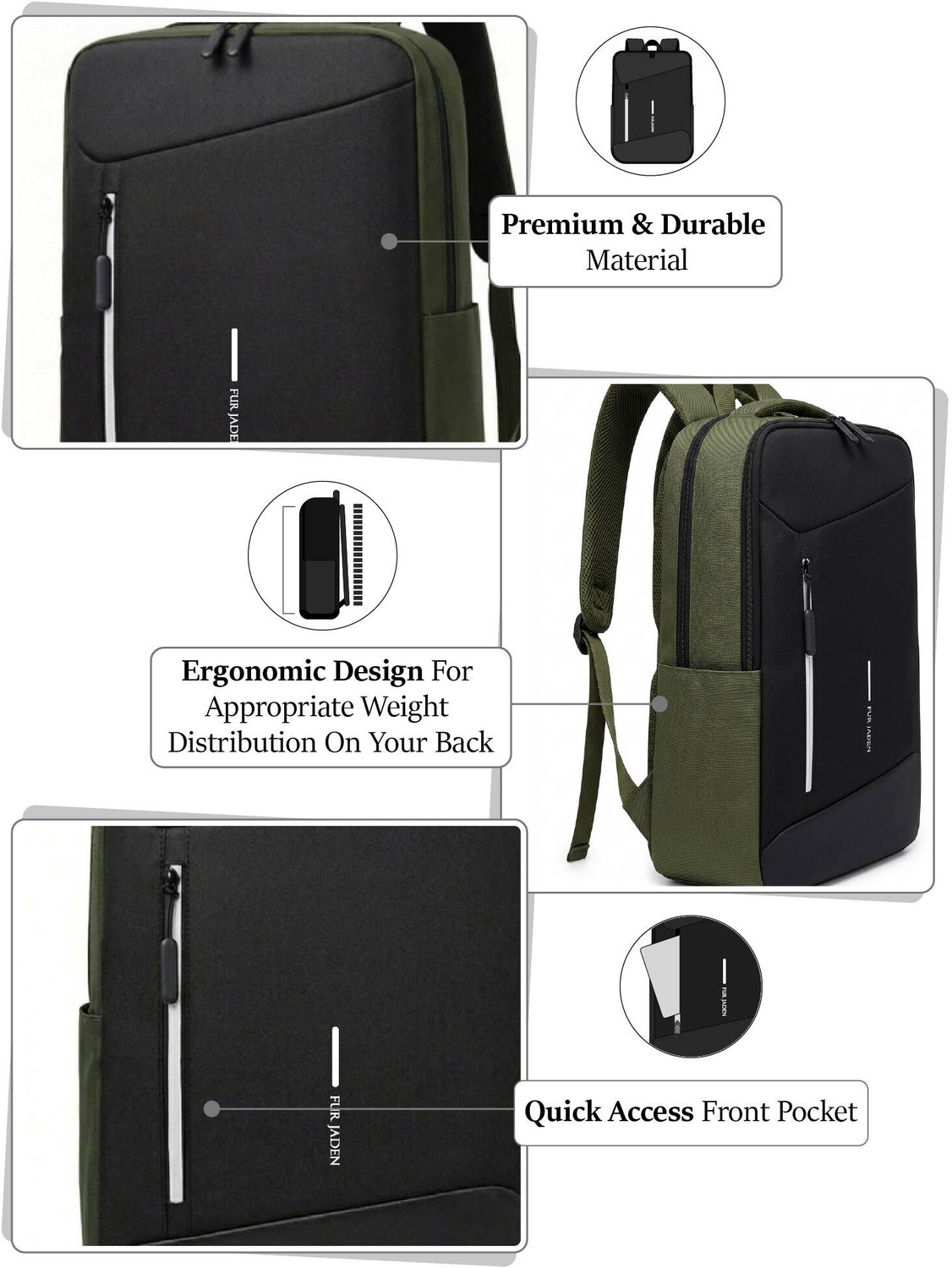 Image of FUR JADEN Medium 25 L Laptop Backpack Anti-Theft Number Lock Business 15.6 Inch Laptop Backpack for Men with USB Port (Green)