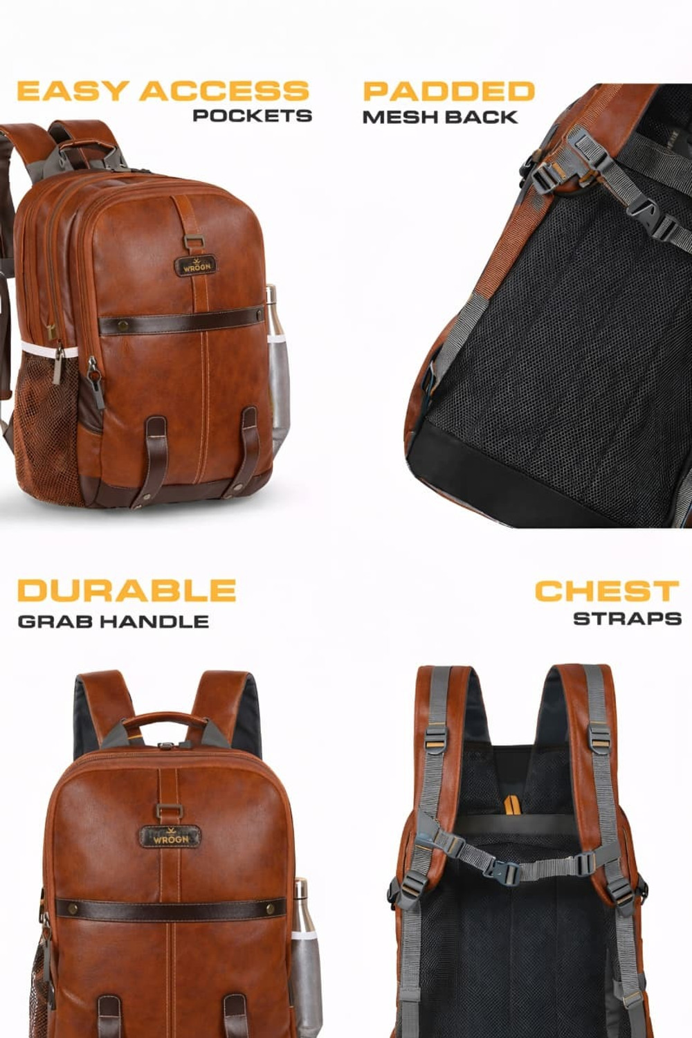 Image of WROGN Large 40L Laptop Backpack Leather Vintage without Anti Theft 40 L Laptop Backpack