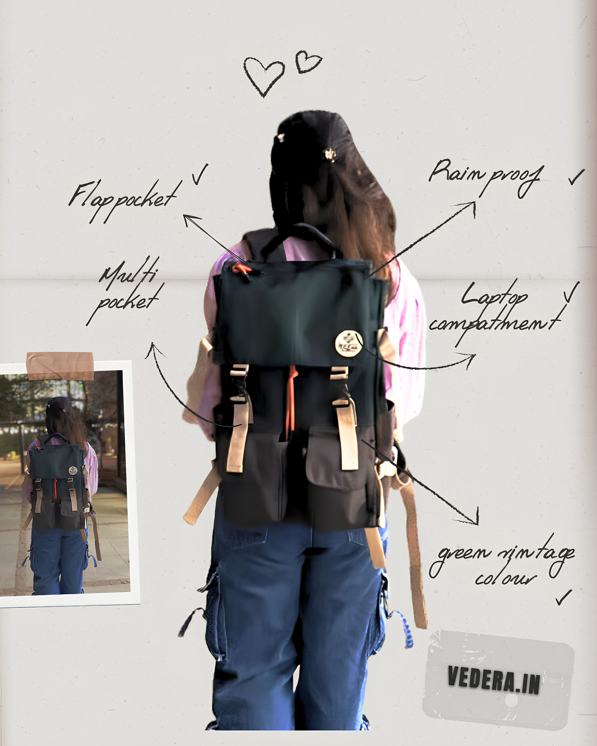 Image of Vedera MILITARY GREEN 35 L Backpack