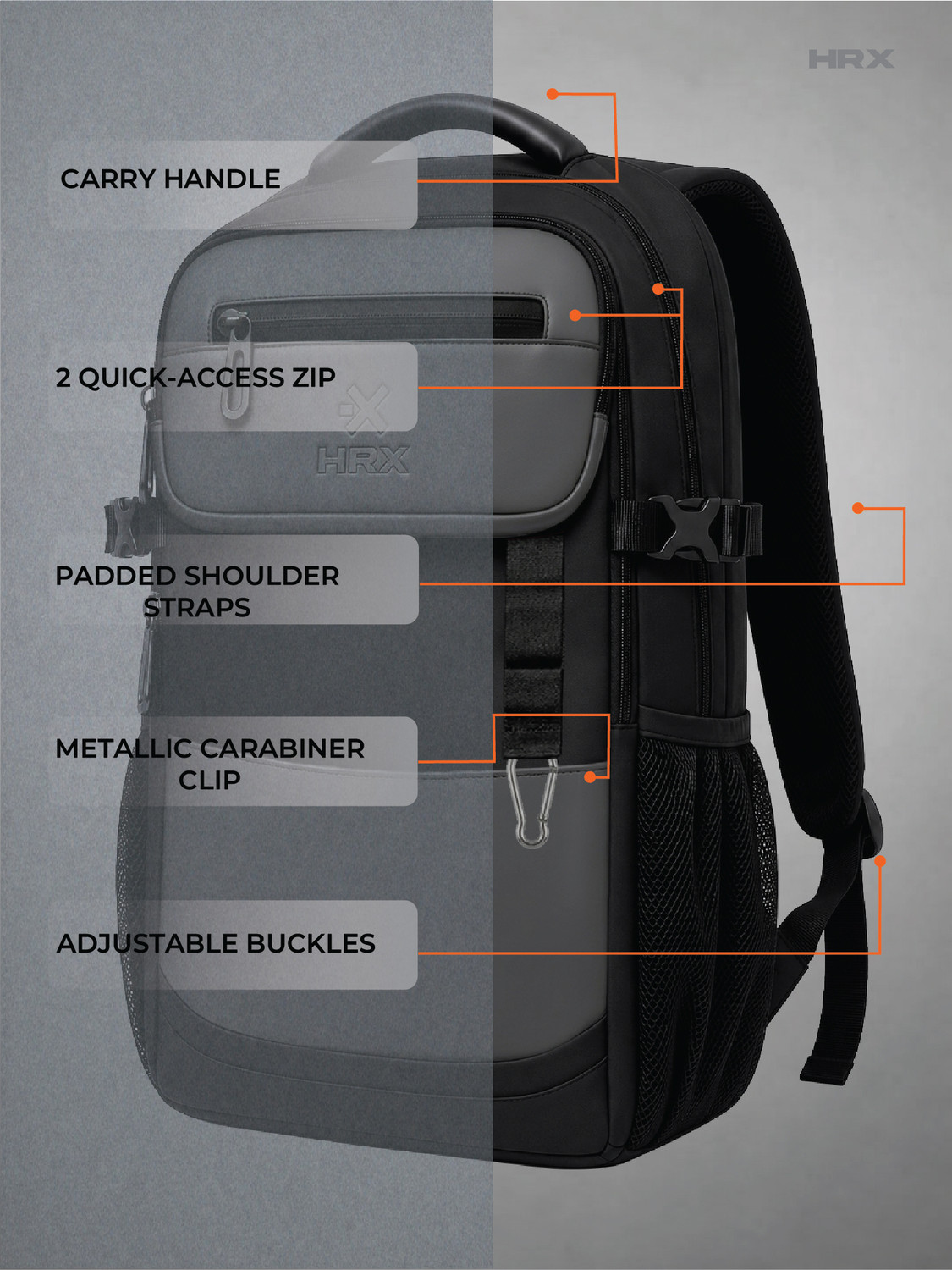 Image of HRX by Hrithik Roshan MetroVault Pro Laptop Backpack with Chest Strap, Luggage Strap and Rain Cover 42 L Laptop Backpack