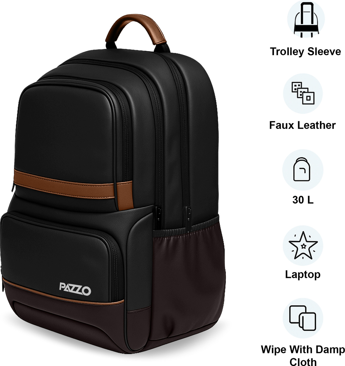 Image of PAZZO Classic Anti Theft Faux Leather Office /Travel /College with 15.6 inch Sleeve for Men 30 L Laptop Backpack