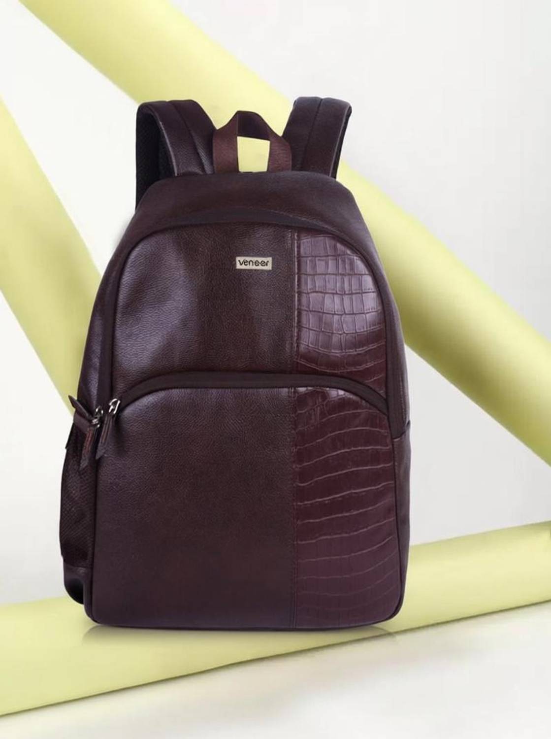Veneer Classy Vegan Leather Croco Fusion Business Office College Travel Unisex Backpack 25 L Laptop Backpack