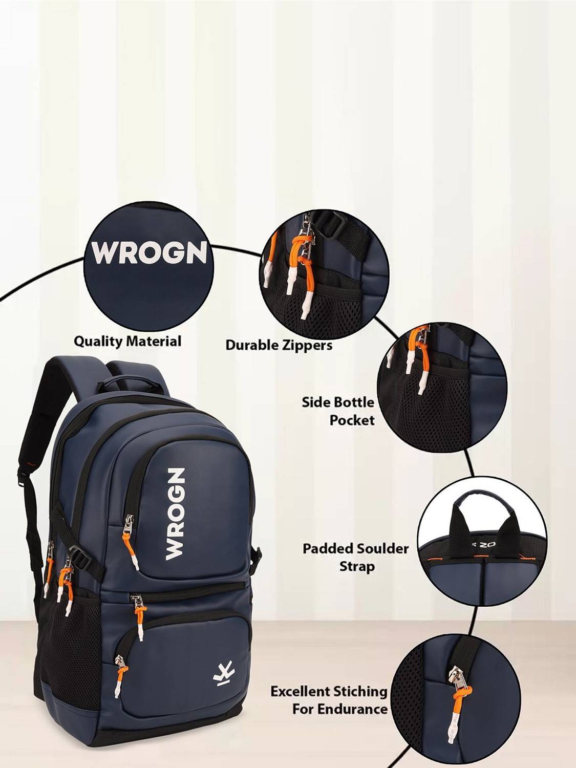 WROGN 36L Unisex Backpack with Rain Cover - Image 5