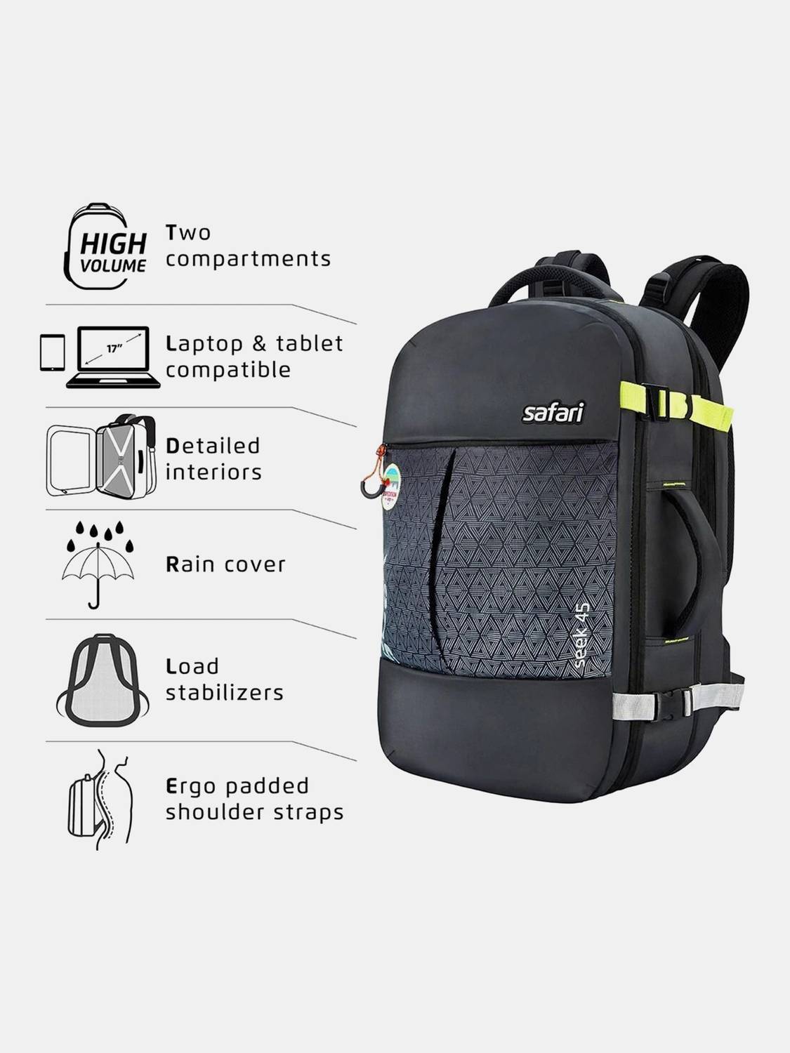 SAFARI Seek 45L Expandable Laptop Backpack - Image 3