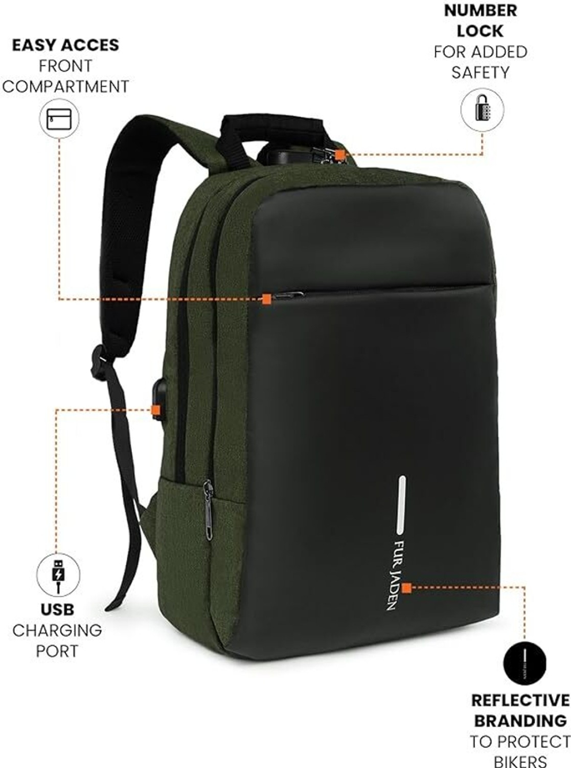 Image of FUR JADEN With Anti-Theft Number Lock USB Charging Port and 15.6 Inch Laptop Compartment 20 L Laptop Backpack