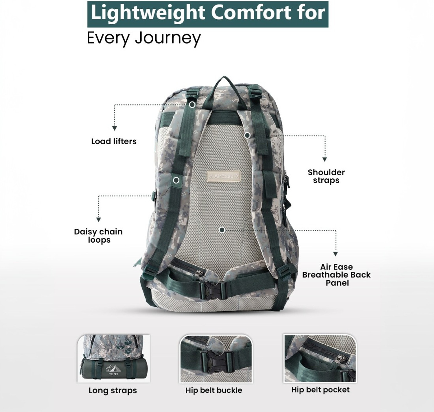 Image of Priority Large 60 L Backpack Camouflage Trekking bag with Rain Cover (Green)