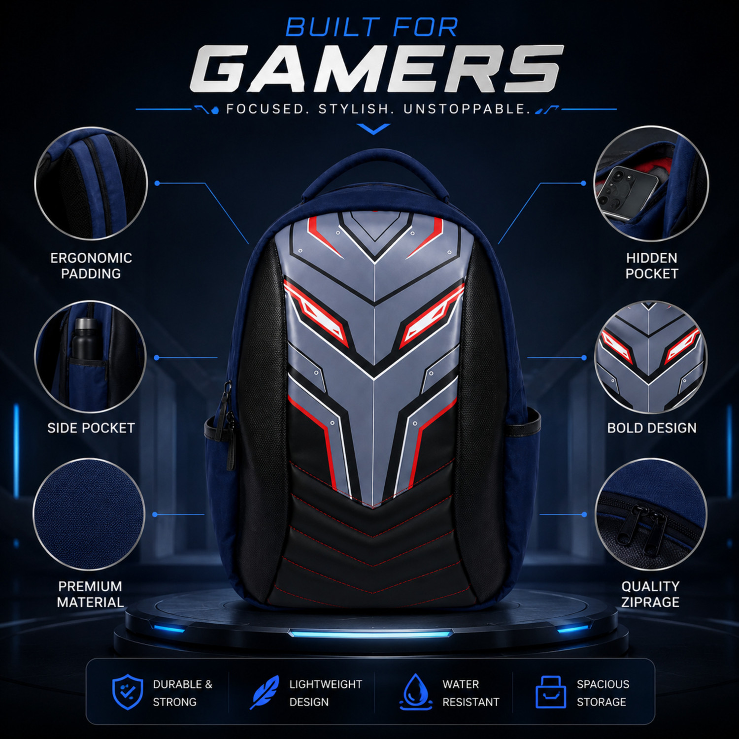 Image of THE GANGSTER 28L Laptop Backpack 15.6 Inch Large Capacity School College Bag Blue 28 L Laptop Backpack