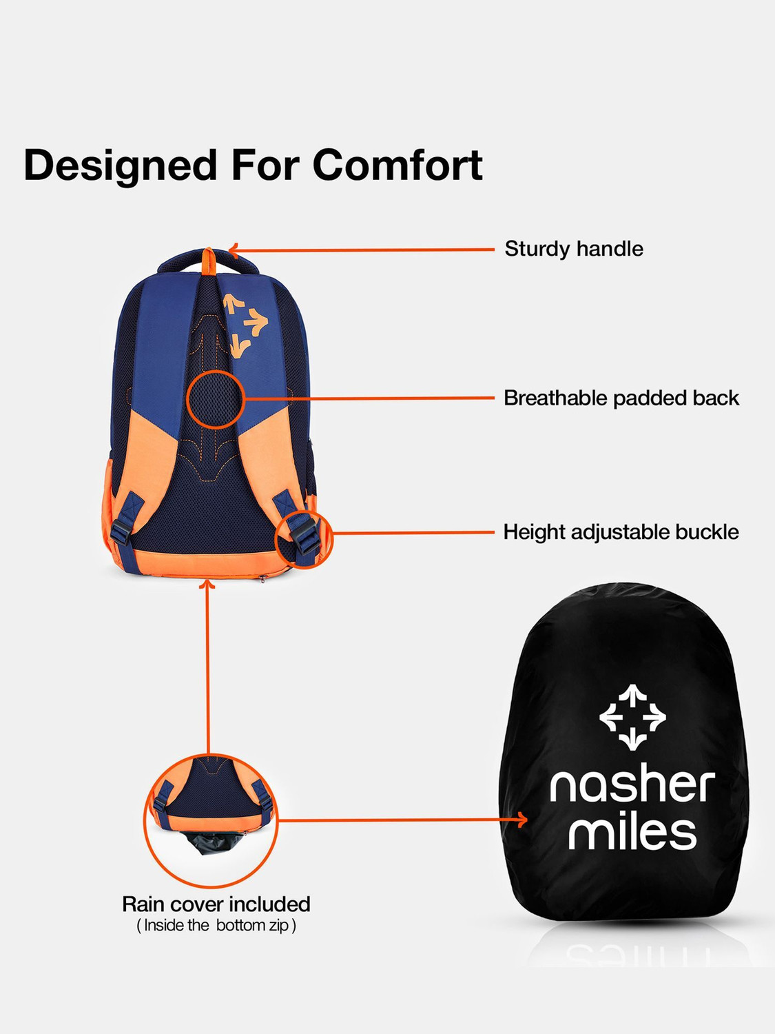 Image of NASHER MILES Kinetics | 3 Compartments | Rain Cover | Casual | College | School 45 L Laptop Backpack