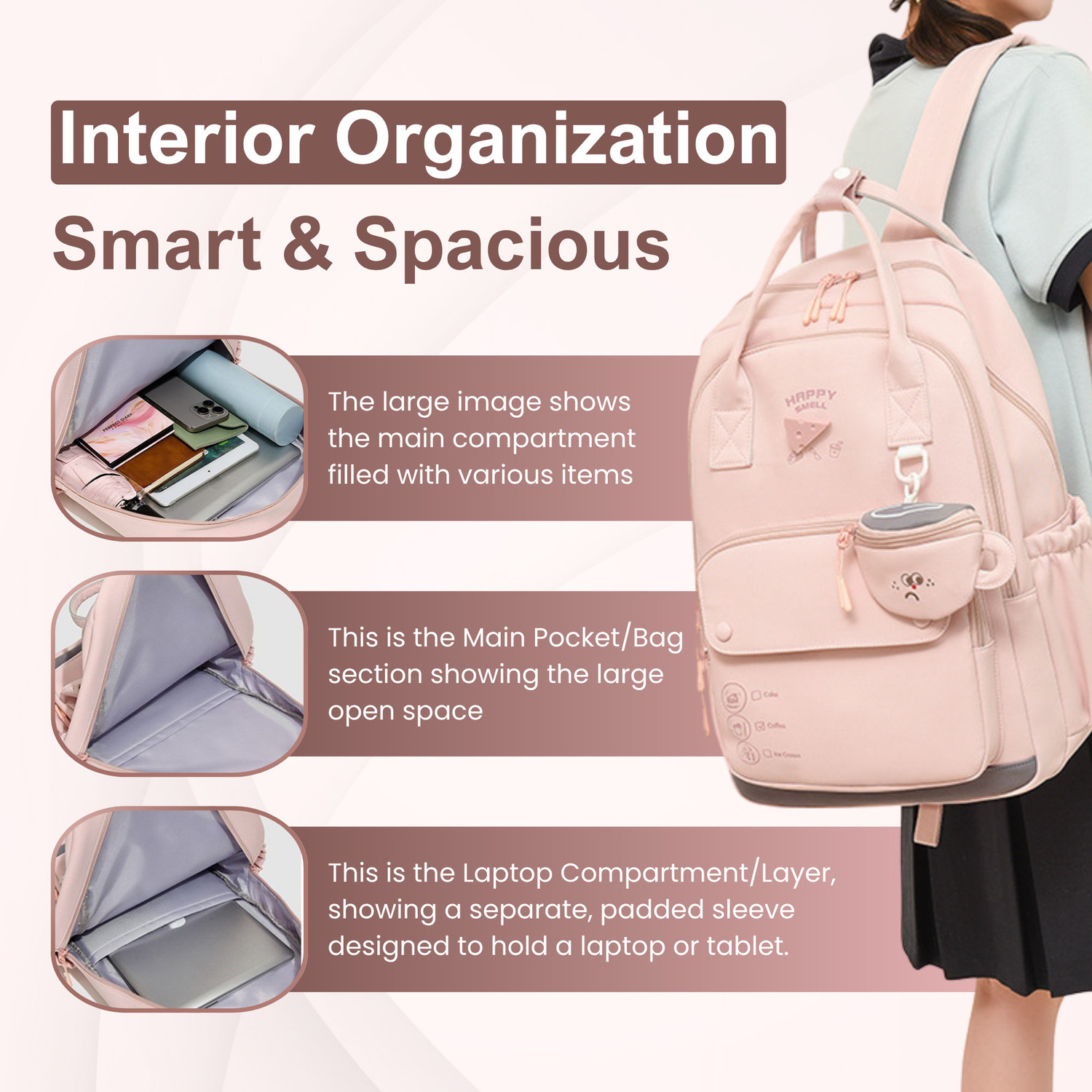 Image of Aximoz Tesmezy Trendy Grey & White Backpack with Cute Mini Pouch for Women & Girls 30 L Backpack