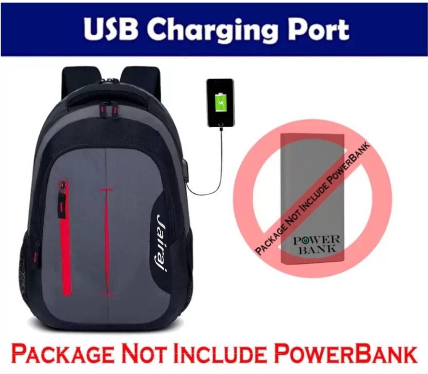 JairaJ 36L Black Laptop Backpack with USB Charging - Image 3