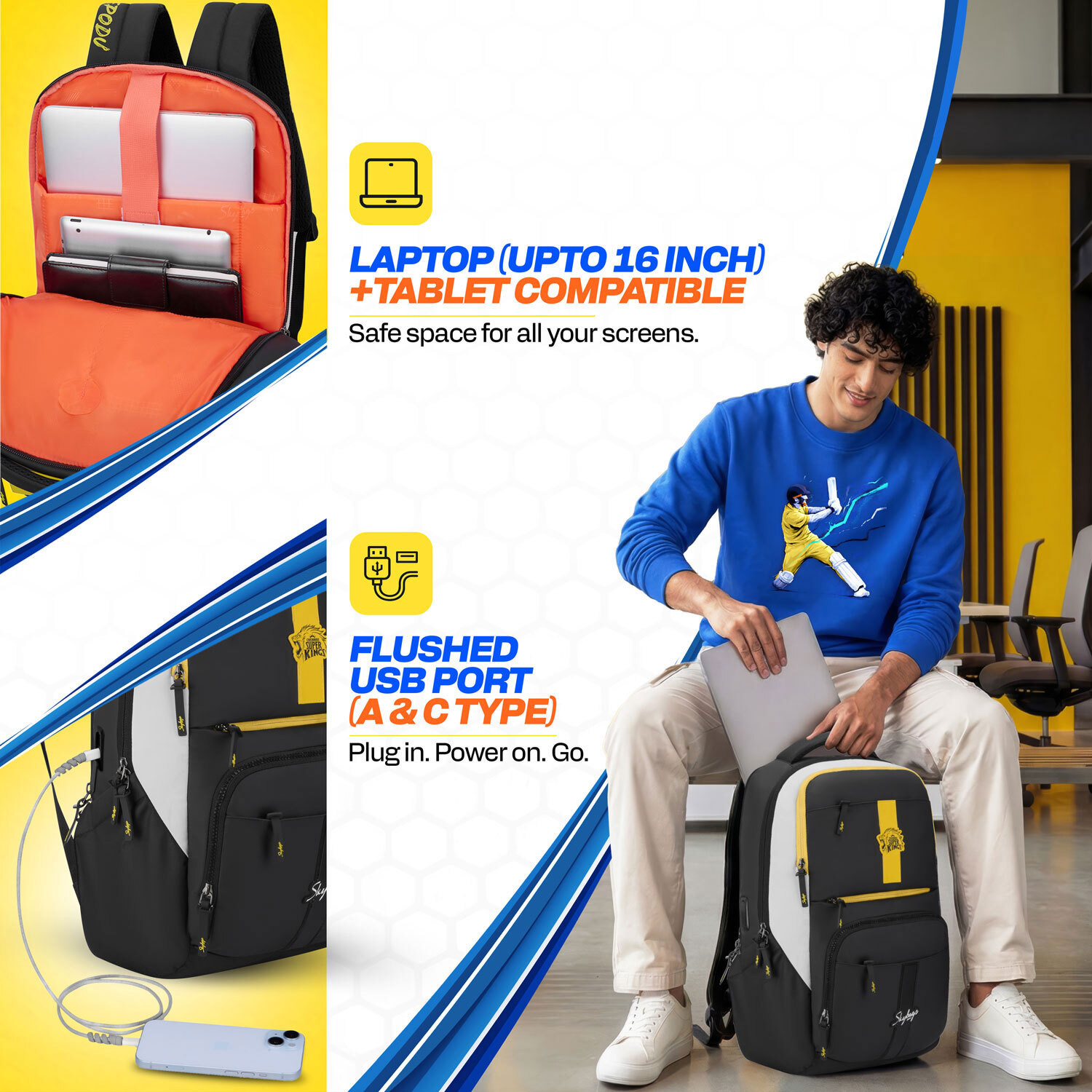 Image of SKYBAGS Thala 16.5 Inch Laptop Compatible with Tablet Sleeve, USB Port & Rain Cover 24 L Laptop Backpack