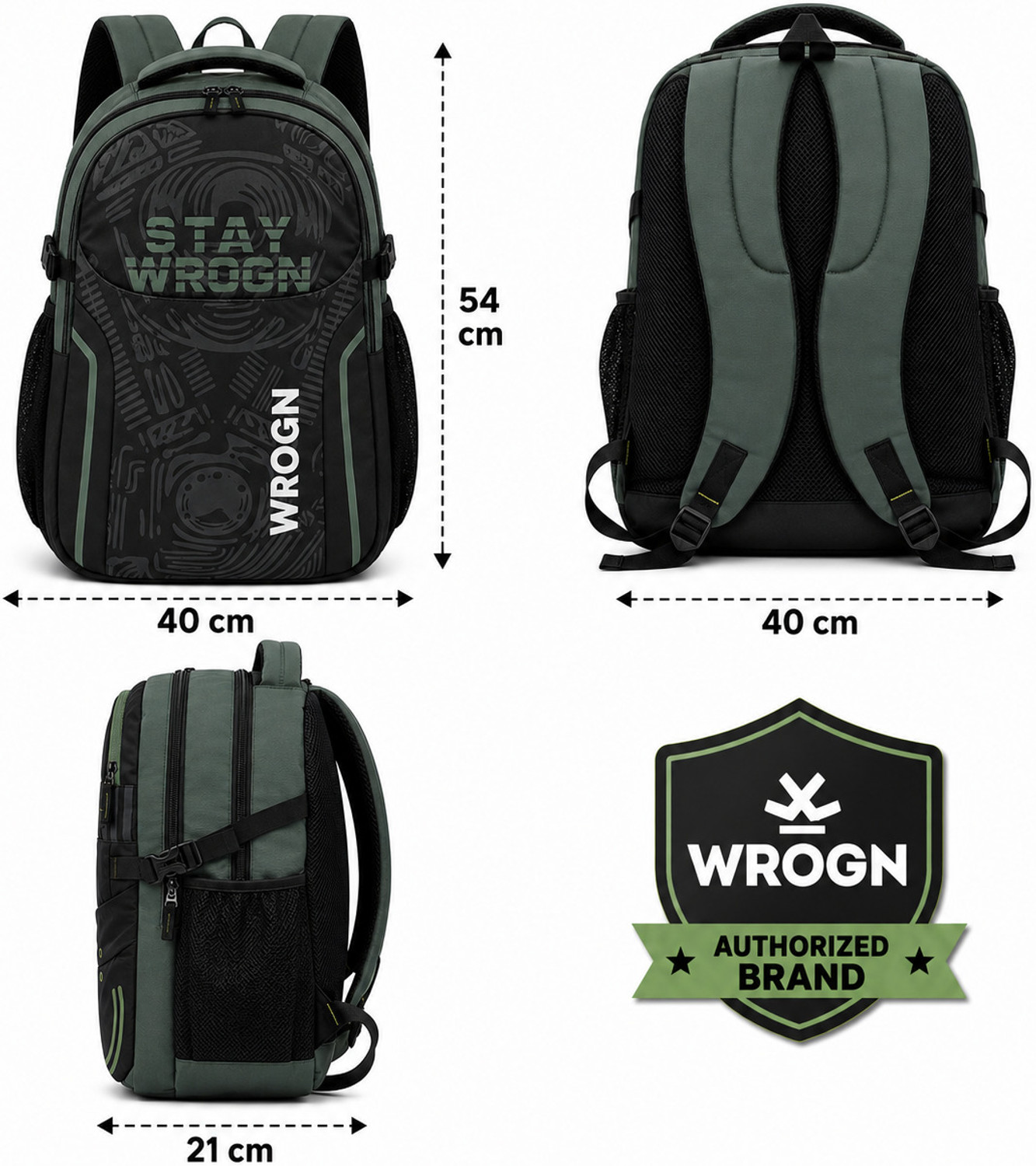 Image of WROGN Large 45 L Laptop Backpack Unisex Flux Rain Cover (Green) 45 L Backpack