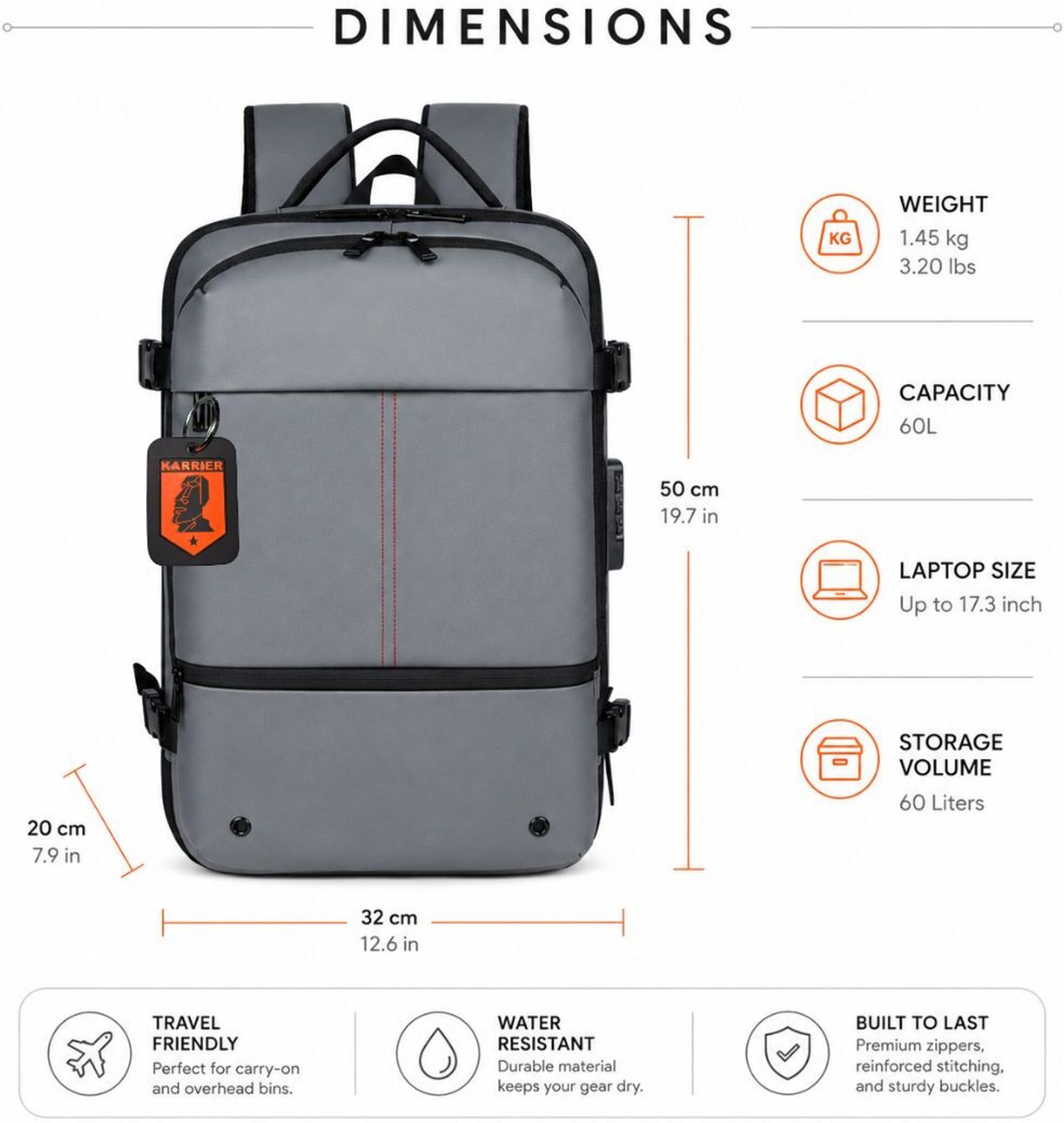 Image of KARRIER Vacuum Compression Backpack with Built-in System for Clothes & Gear 60 L Backpack