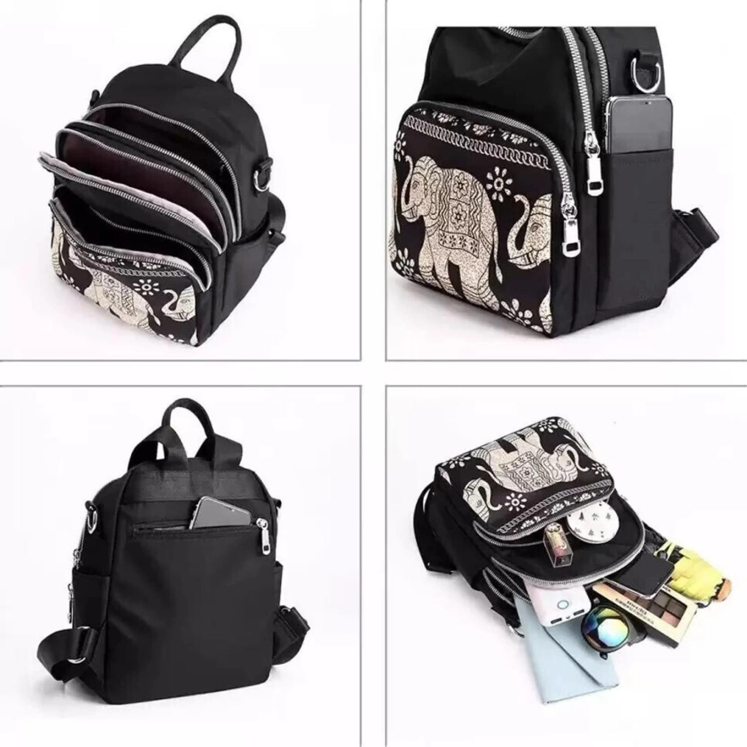 Image of speginic Trendy Black Backpack with Multicolor Leaf Print | Stylish & Spacious Travel Bag 15 L Backpack