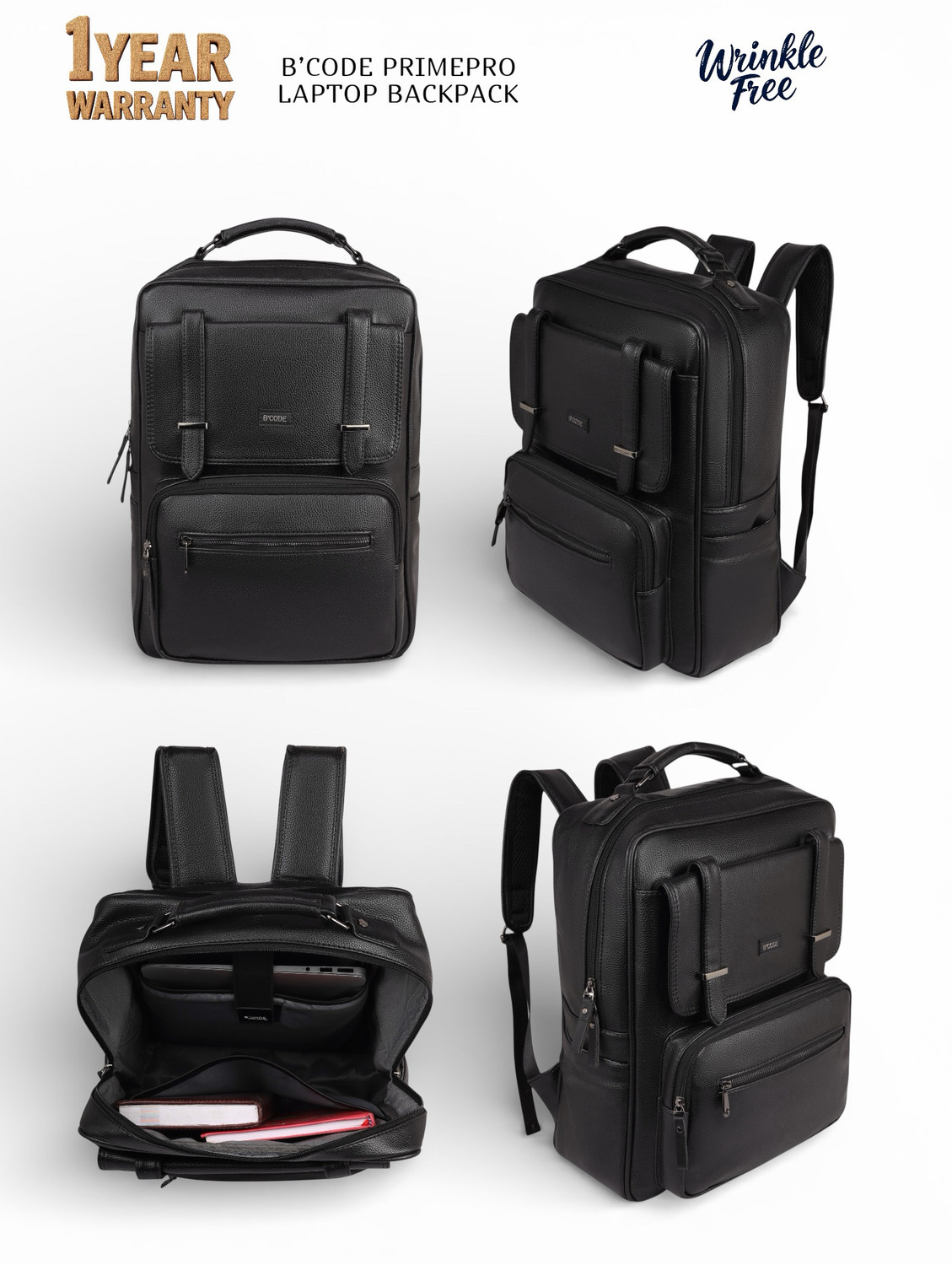 Image of Bcode PrimePro 30L 15.6 Inches Anti-Theft Office Laptop Backpack-Black 30 L Laptop Backpack