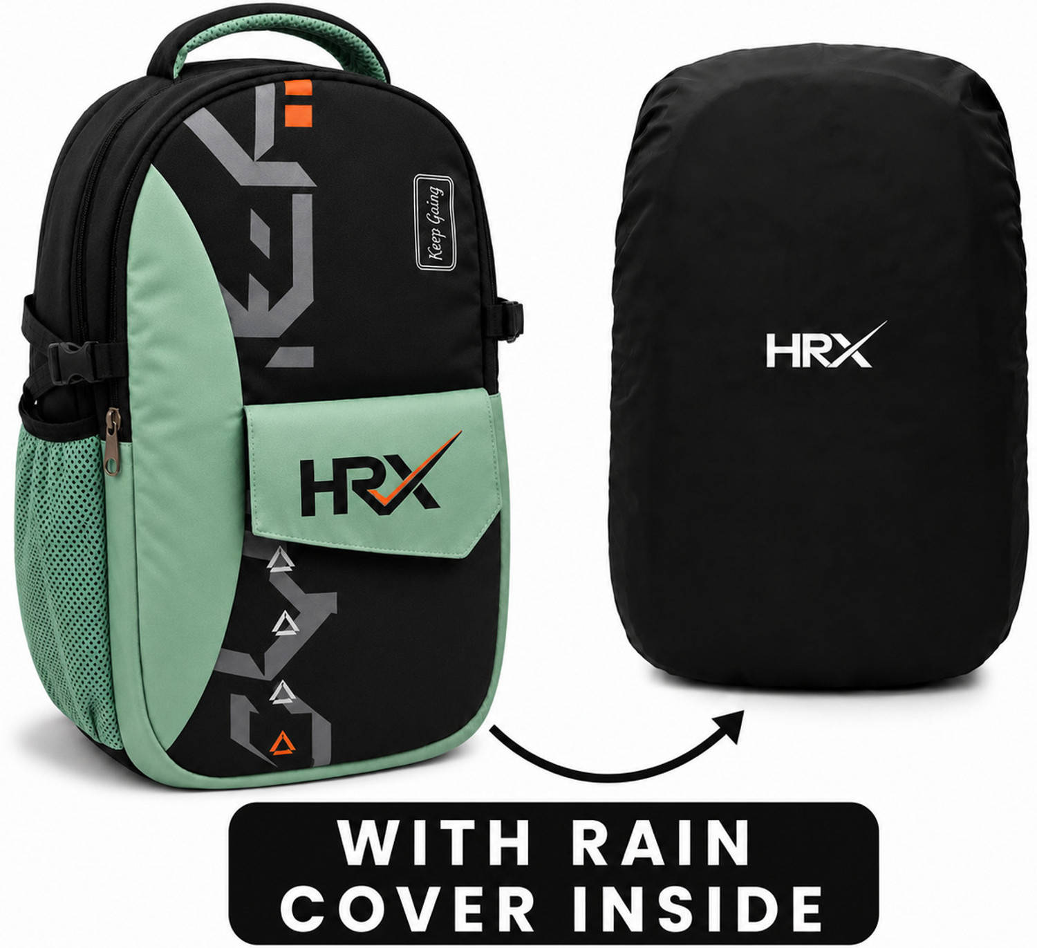 Image of HRX by Hrithik Roshan Large 45 L Laptop Backpack Unisex SkyRush with Rain Cover (Green) 45 L Laptop Backpack