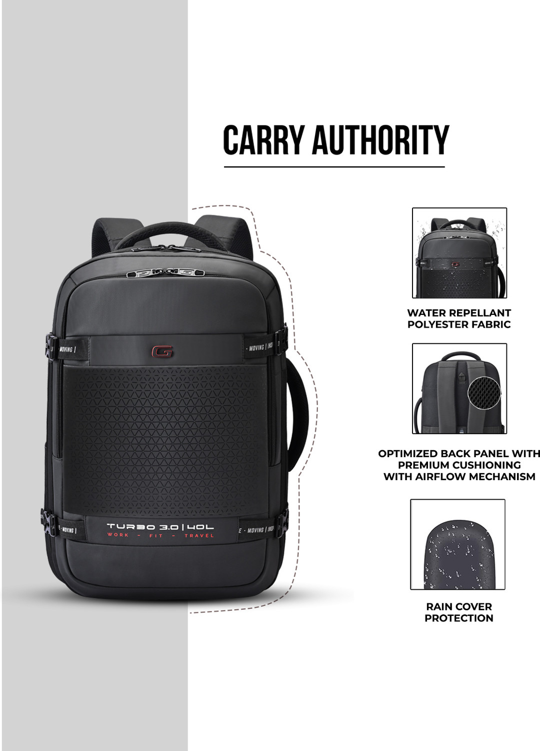 Image of Gear TURBO 3 ANTI THEFT FAUX LEATHER WITH RAINCOVER 40 L Laptop Backpack