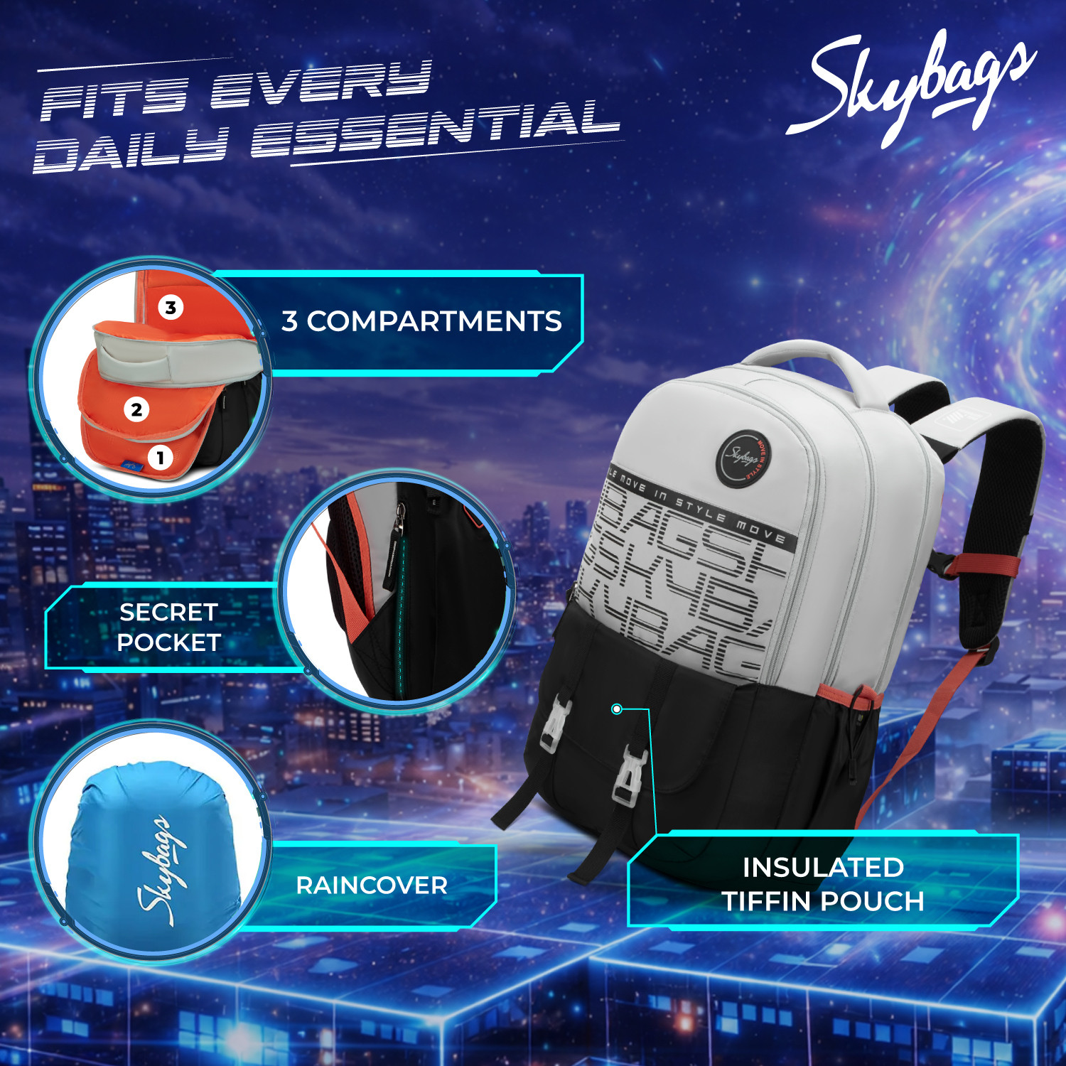 Image of SKYBAGS Aero Pro School Backpack for Boys & Girls with Insulated Tiffin Pouch - Unisex 38 L Backpack