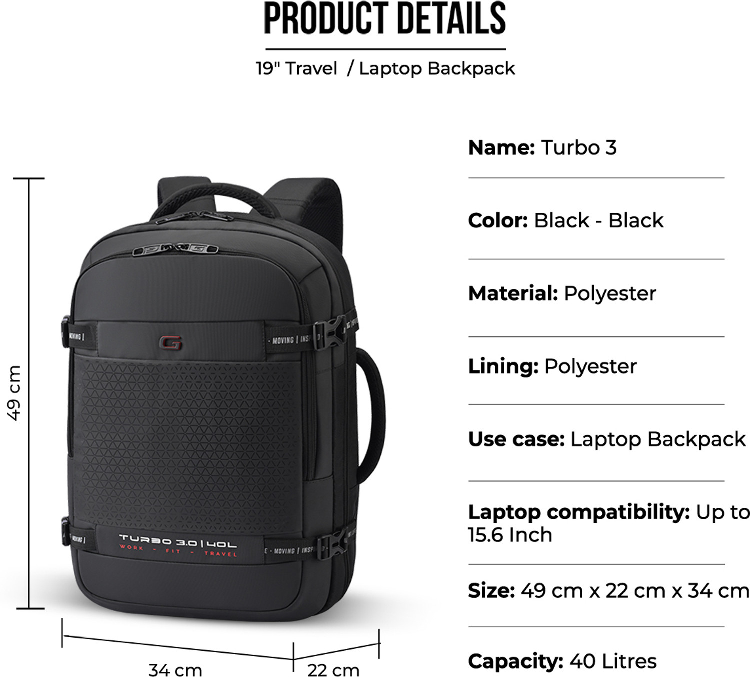 Image of Gear TURBO 3 ANTI THEFT FAUX LEATHER WITH RAINCOVER 40 L Laptop Backpack