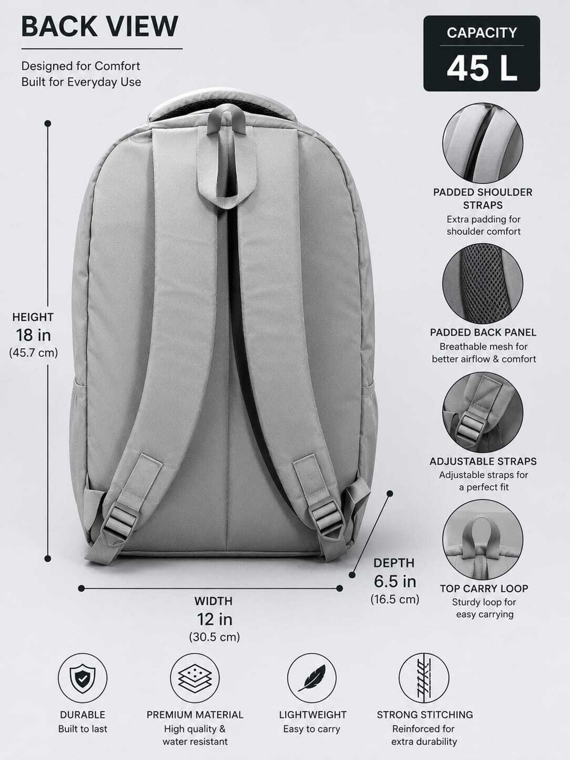 Image of Skyfinch Manufacturing Premium Lightweight Laptop Backpack | Water-Resistant Travel & Office Backpack | 45 L Backpack