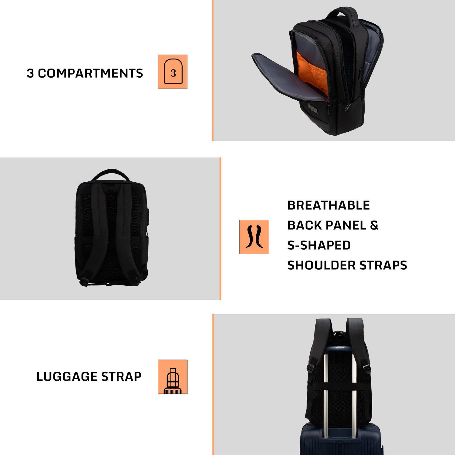Image of F Gear Alpha 25L Black Anti-Theft Laptop Backpack | 17 inch Laptop, USB & Type-C 25 L Laptop Backpack