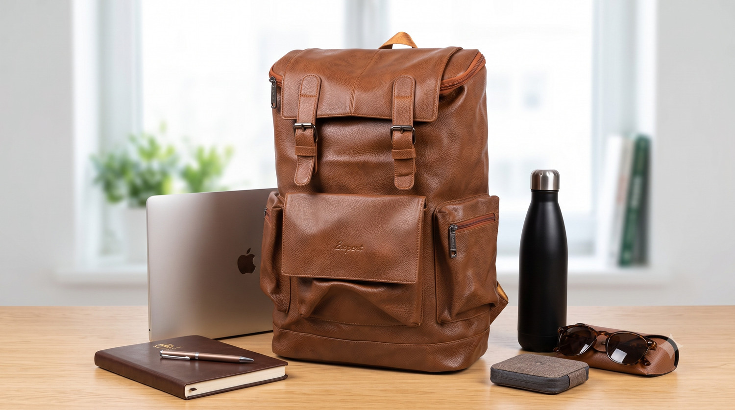 Image of Atom Basics 25L Vegan Leather Laptop Backpack for Men & Women | Water Resistant Black 24 L Laptop Backpack