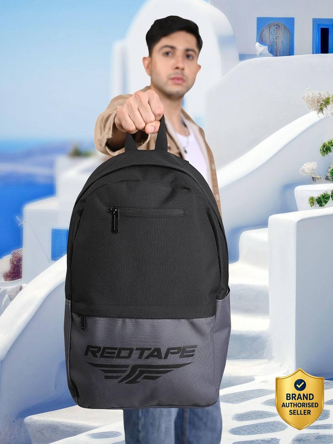 RED TAPE Black Grey Boys & Unisex Polyester Backpack | School, College & Office Bag 21.5 L Laptop Backpack