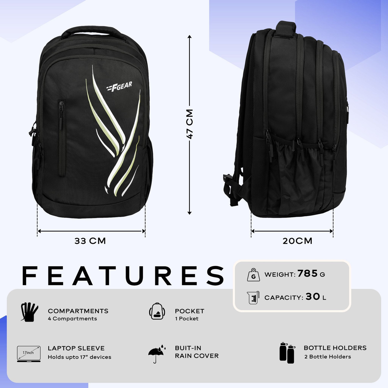 Image of F Gear Poem Black 30 L Backpack