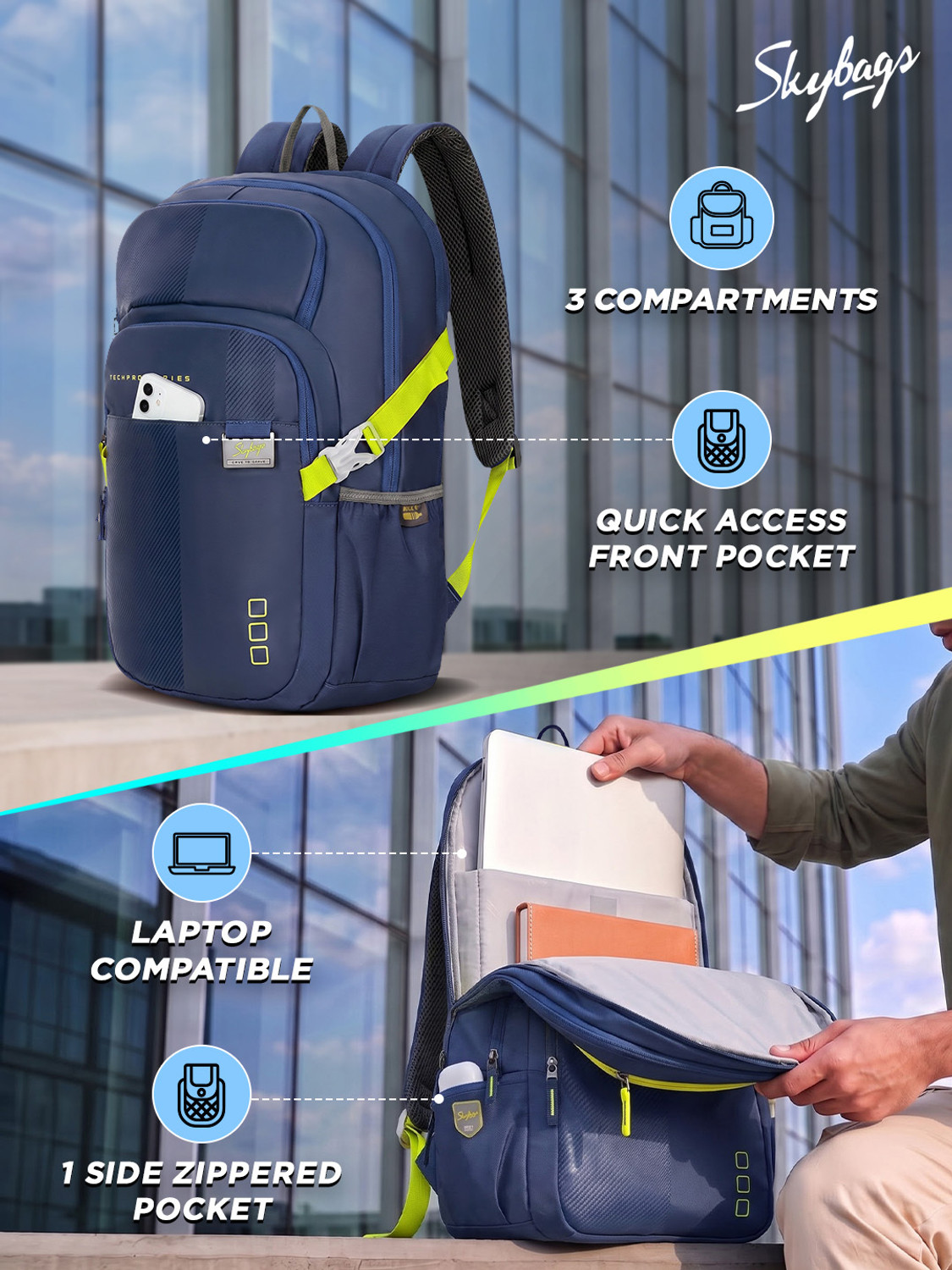 Image of SKYBAGS Connect Office Laptop Backpacks with Rain Cover | Adjustable Strap 23 L Backpack