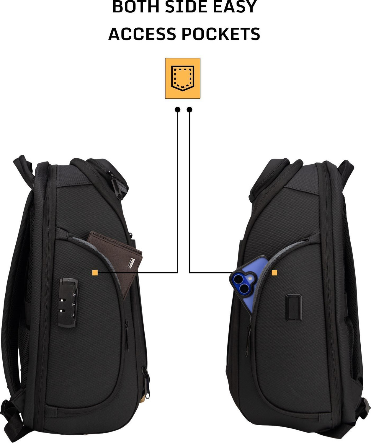 Image of F Gear Hex 30L Black Anti-Theft Laptop Backpack | 17 inch Laptop, USB & Type-C 30 L Laptop Backpack