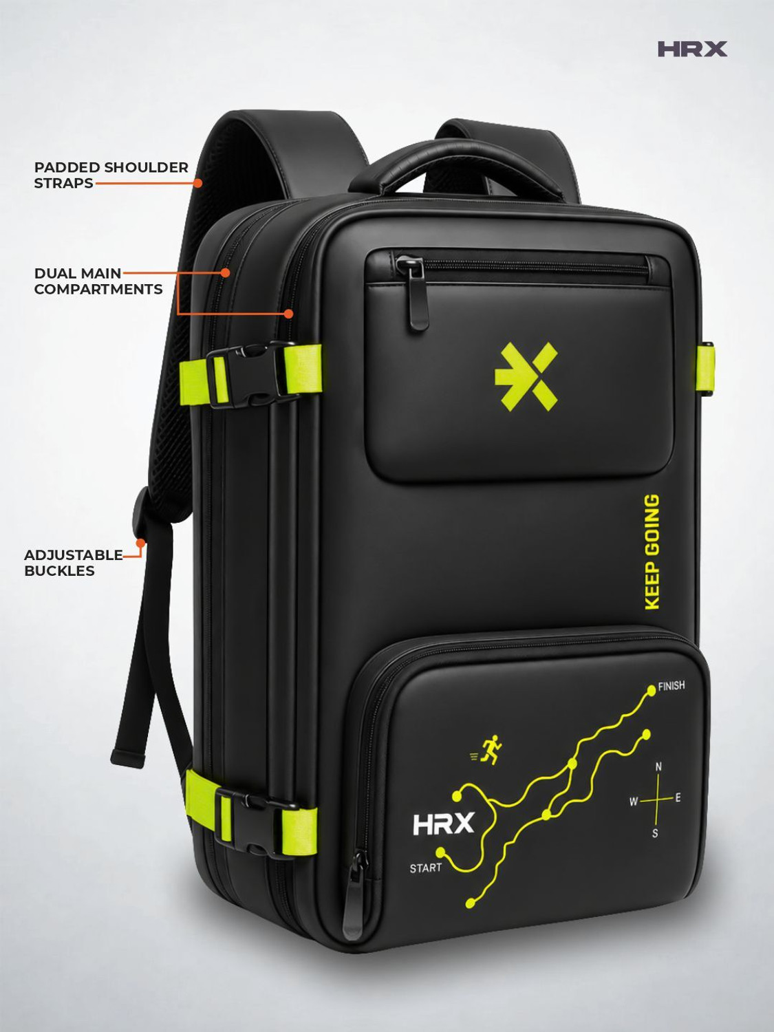 Image of HRX by Hrithik Roshan Trail Seeker Expandable Overnighter Hiking Travel Laptop Backpack 45 L Laptop Backpack