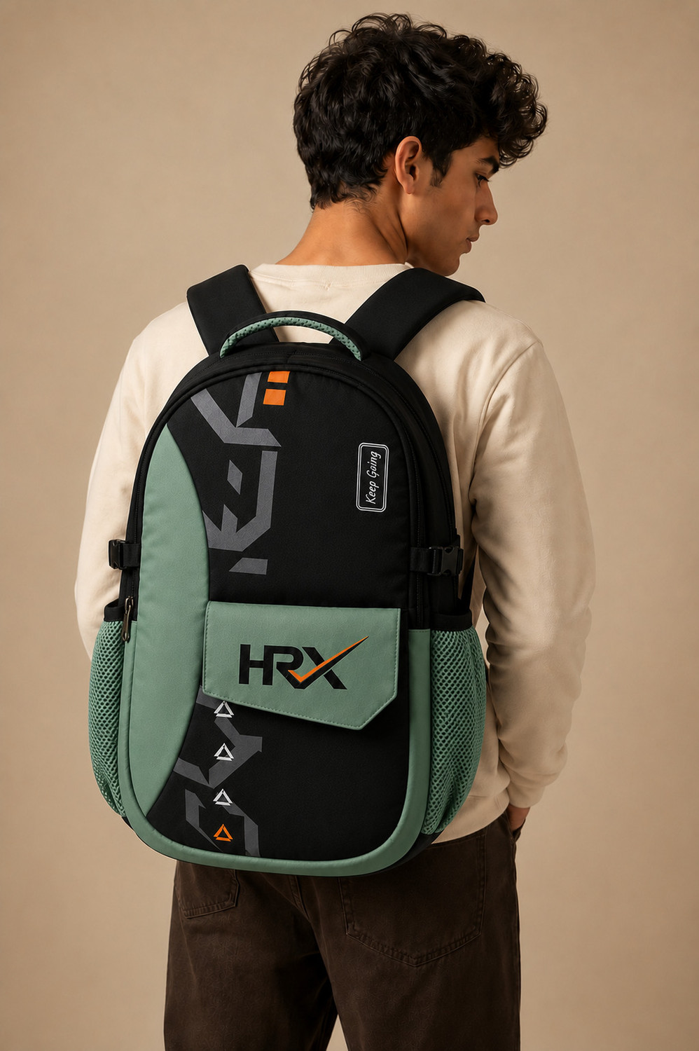 Image of HRX by Hrithik Roshan Large 45 L Laptop Backpack Unisex SkyRush with Rain Cover (Green) 45 L Laptop Backpack