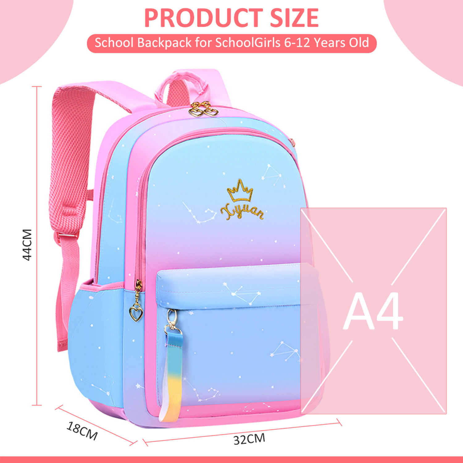 Image of PALAY Large Gradient Pink School Backpack for Girls Ages 6 to 12 Waterproof Durable 25.344 L Backpack
