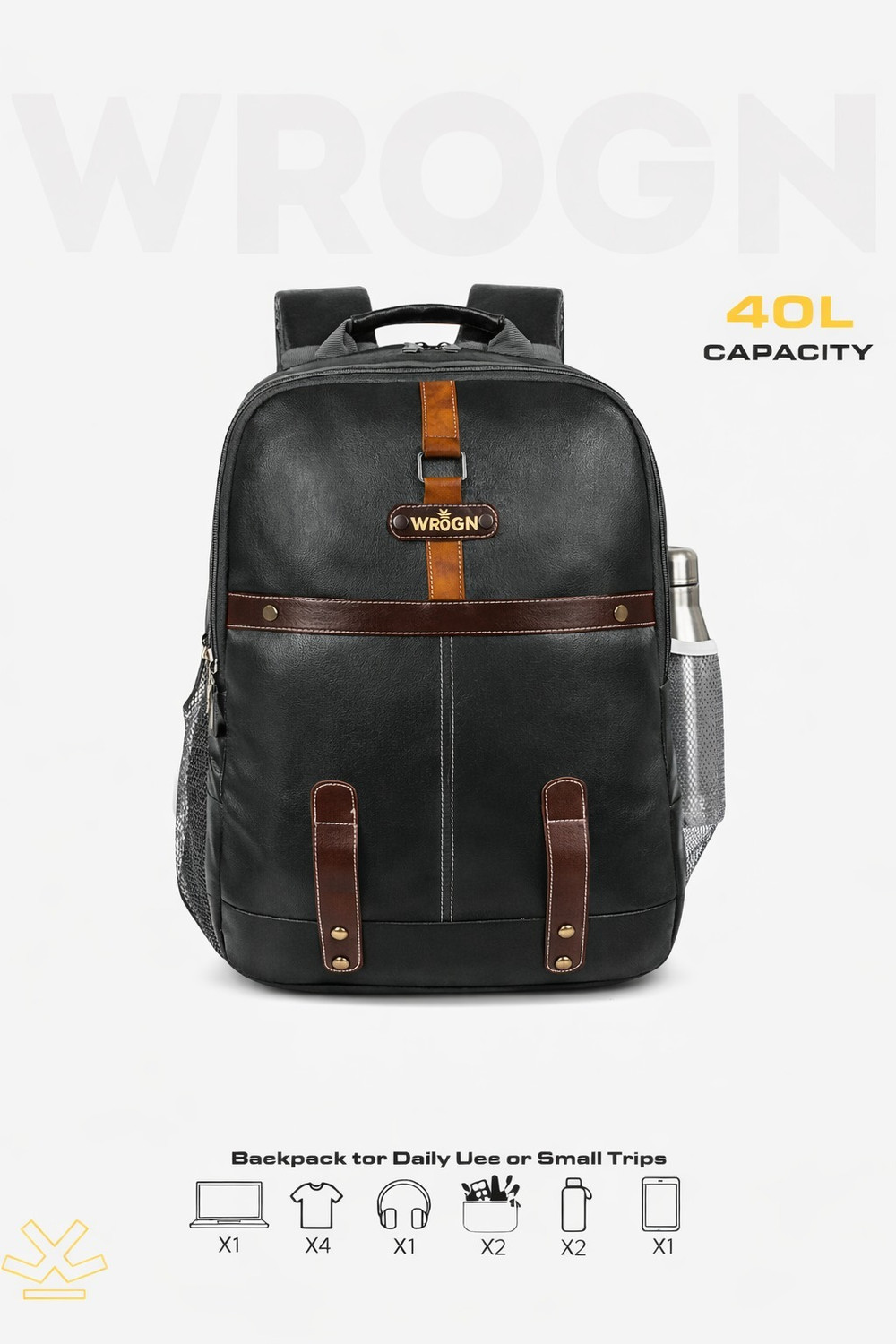 Image of WROGN Large 40L Laptop Backpack Leather Vintage without Anti Theft 40 L Laptop Backpack
