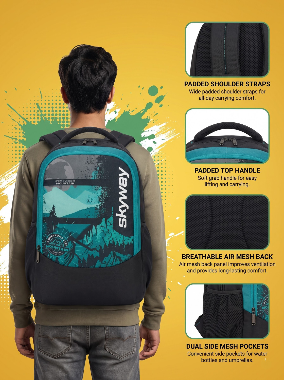 Image of Skyway 32L Water Resistant Backpack with Rain Cover for School, College & Travel 31 L Backpack