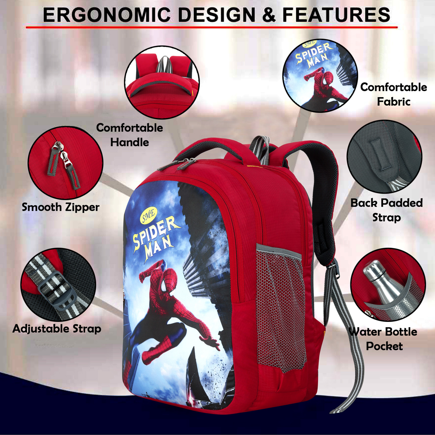 Image of Black Bag Spiderman 47cm school bag for1st /2nd & 3rd class Lighteight for Boys & Girls Waterproof Backpack (Red, 35 L)