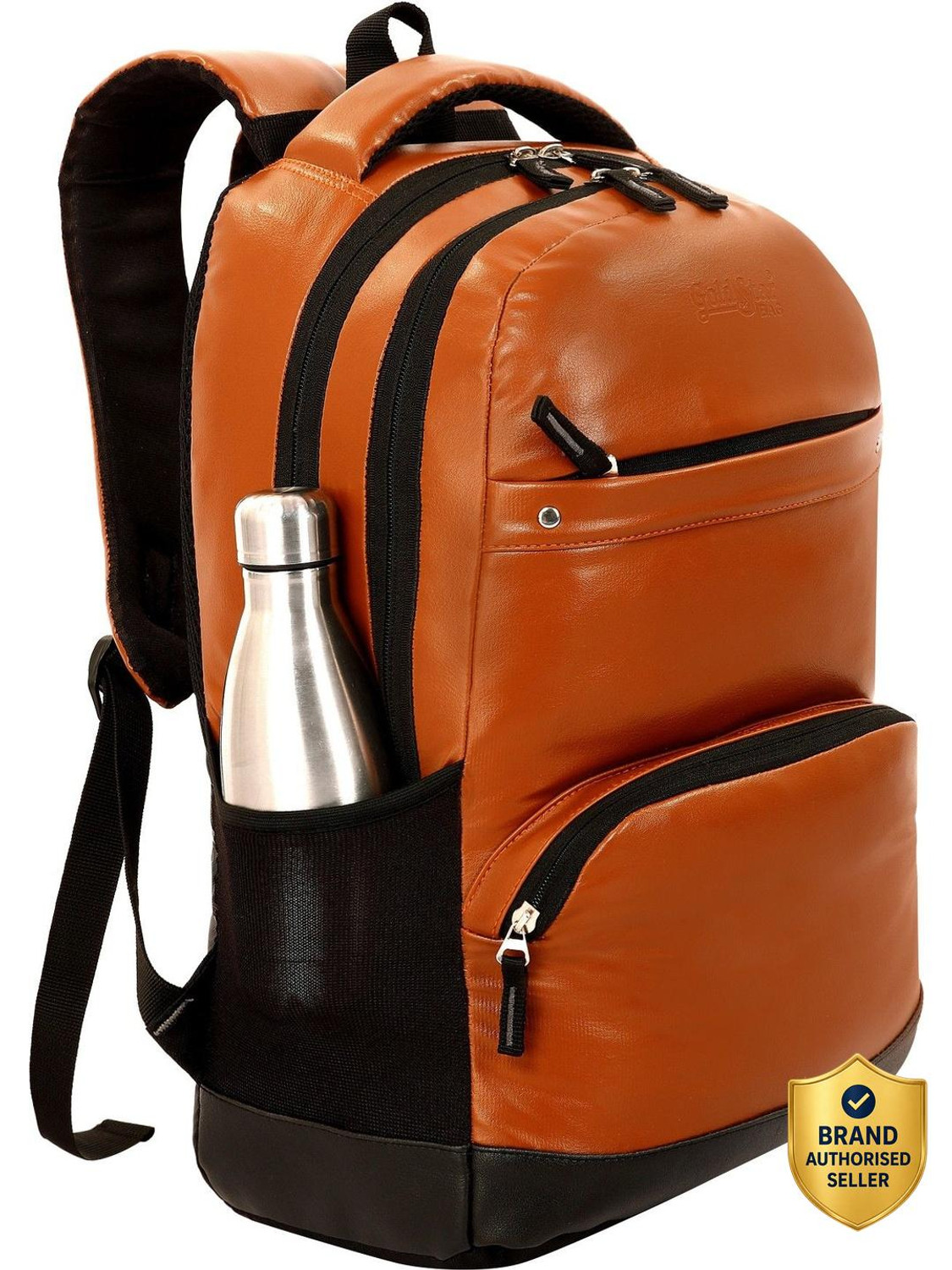 Image of Goldstar MEDIUM 30L laptop Bagpack CLASSIC ANT THEFT FAUX LEATHER STYLISH TRENDY BAGPACK (TAN ,LEATHER) 30 L Laptop Backpack