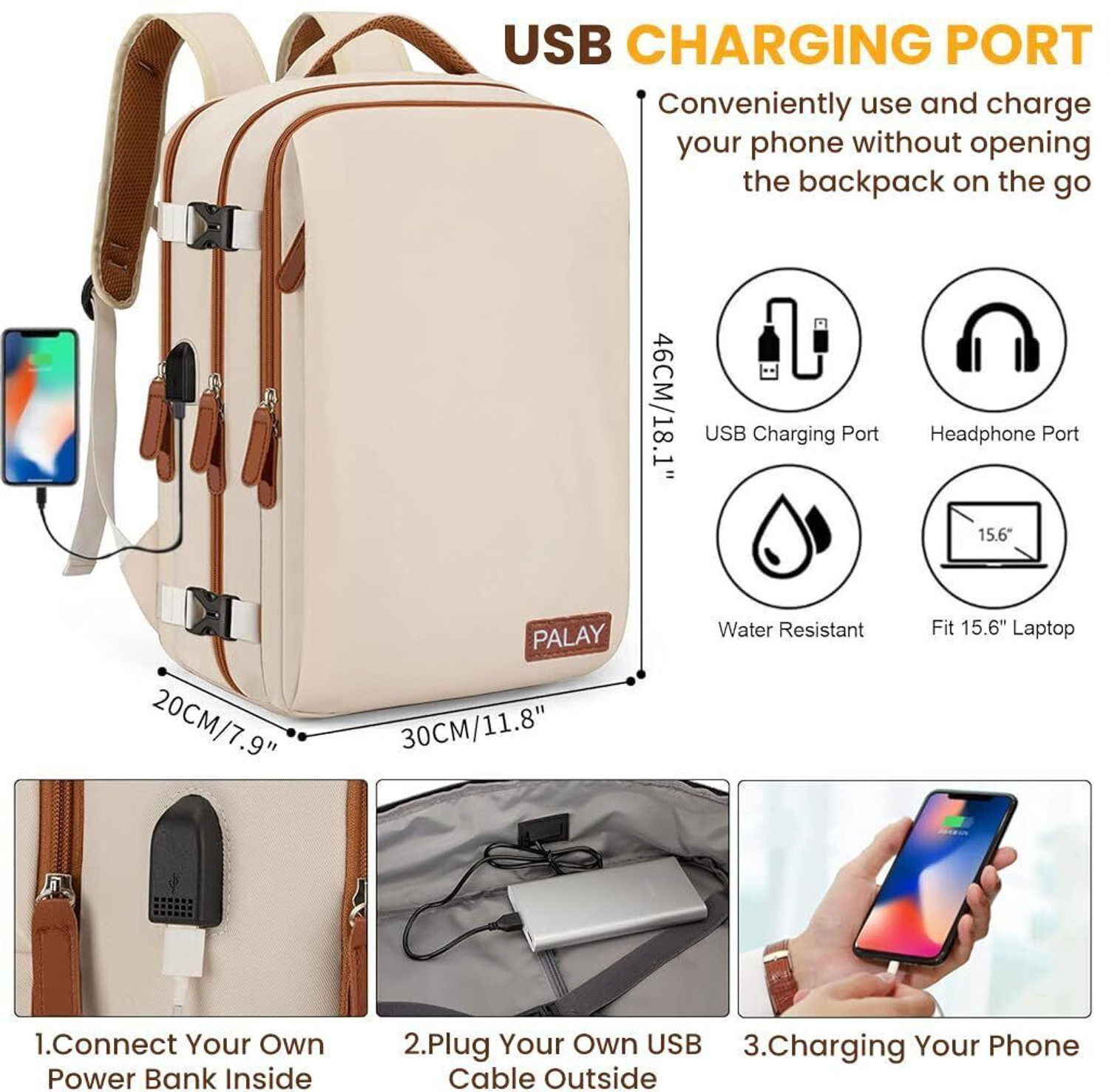 Image of gustave Travel Laptop Backpack 40L Double Layer 15.6 Inch Waterproof Beige Bag 40 L Laptop Backpack