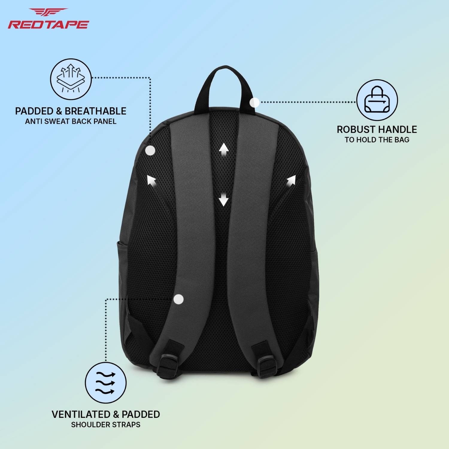 RED TAPE Grey Polyester Backpack 25.5L - Image 5