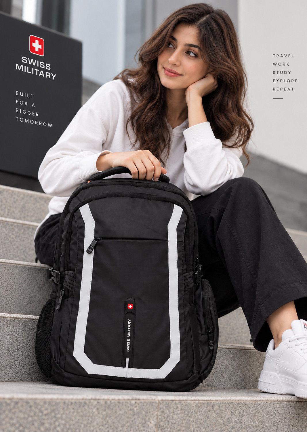 Image of SWISS MILITARY Large 39 L Laptop Backpack Urbanarmour 15.6 Inch Laptop Compartment with USB Charging Port for Unisex (Black)