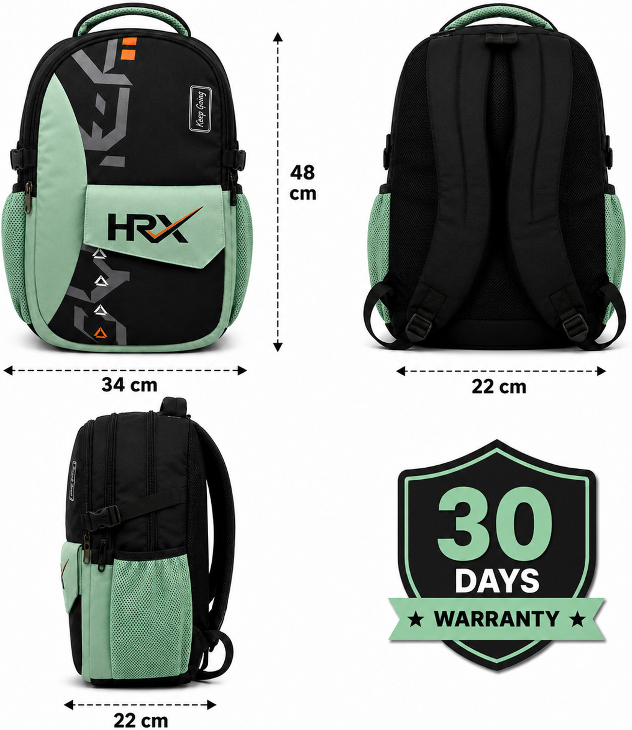 Image of HRX by Hrithik Roshan Large 45 L Laptop Backpack Unisex SkyRush with Rain Cover (Green) 45 L Laptop Backpack