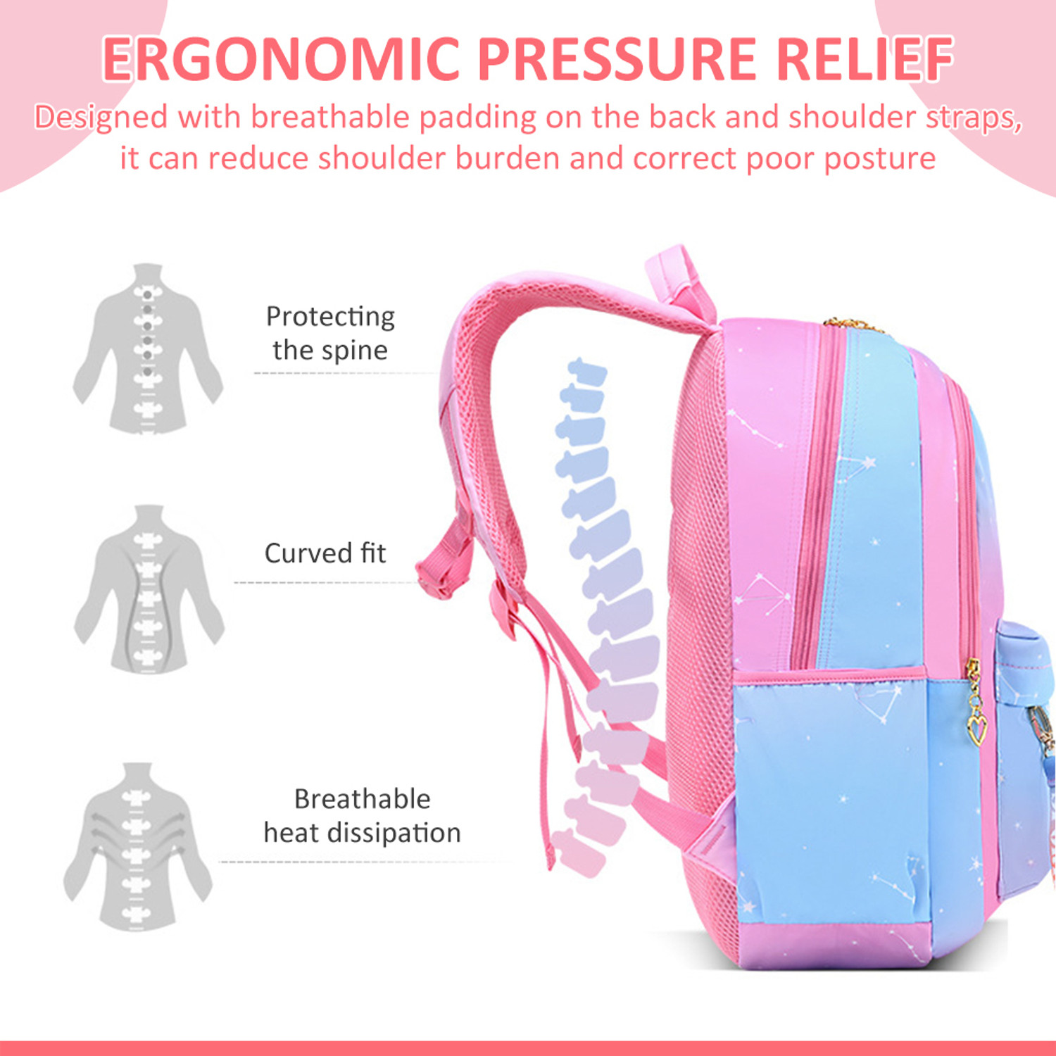 Image of PALAY Large Gradient Pink School Backpack for Girls Ages 6 to 12 Waterproof Durable 25.344 L Backpack