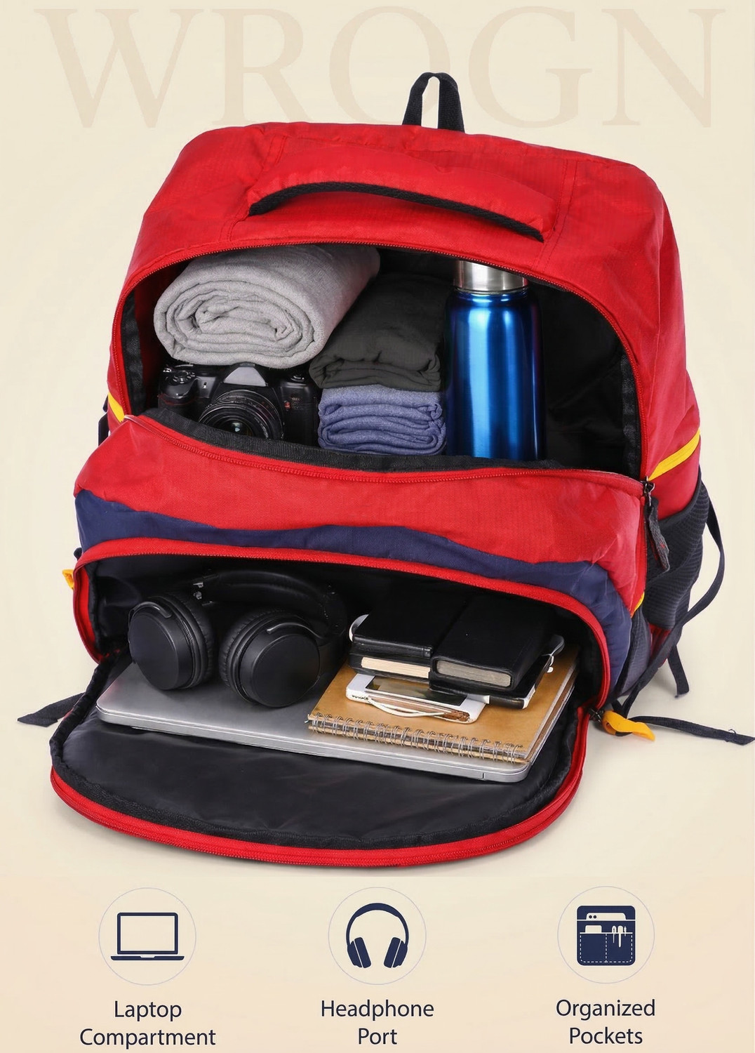 Image of WROGN Large Travel Trekking Bag Adjustable Straps for Travel Hiking & Outdoor 55 L Backpack