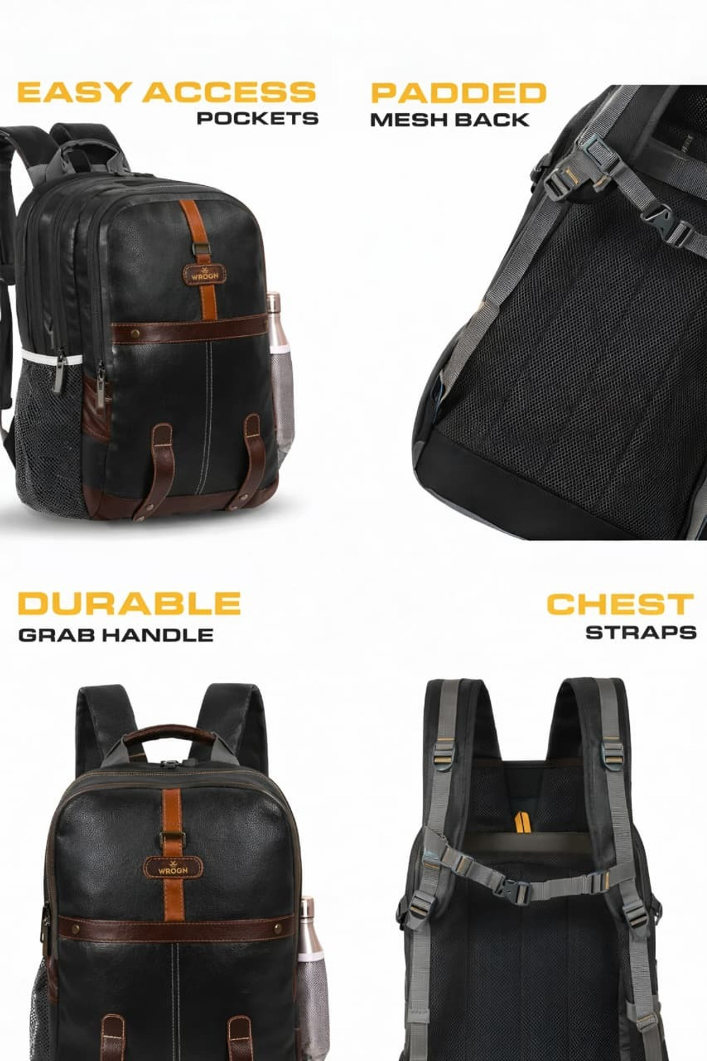 Image of WROGN Large 40L Laptop Backpack Leather Vintage without Anti Theft 40 L Laptop Backpack
