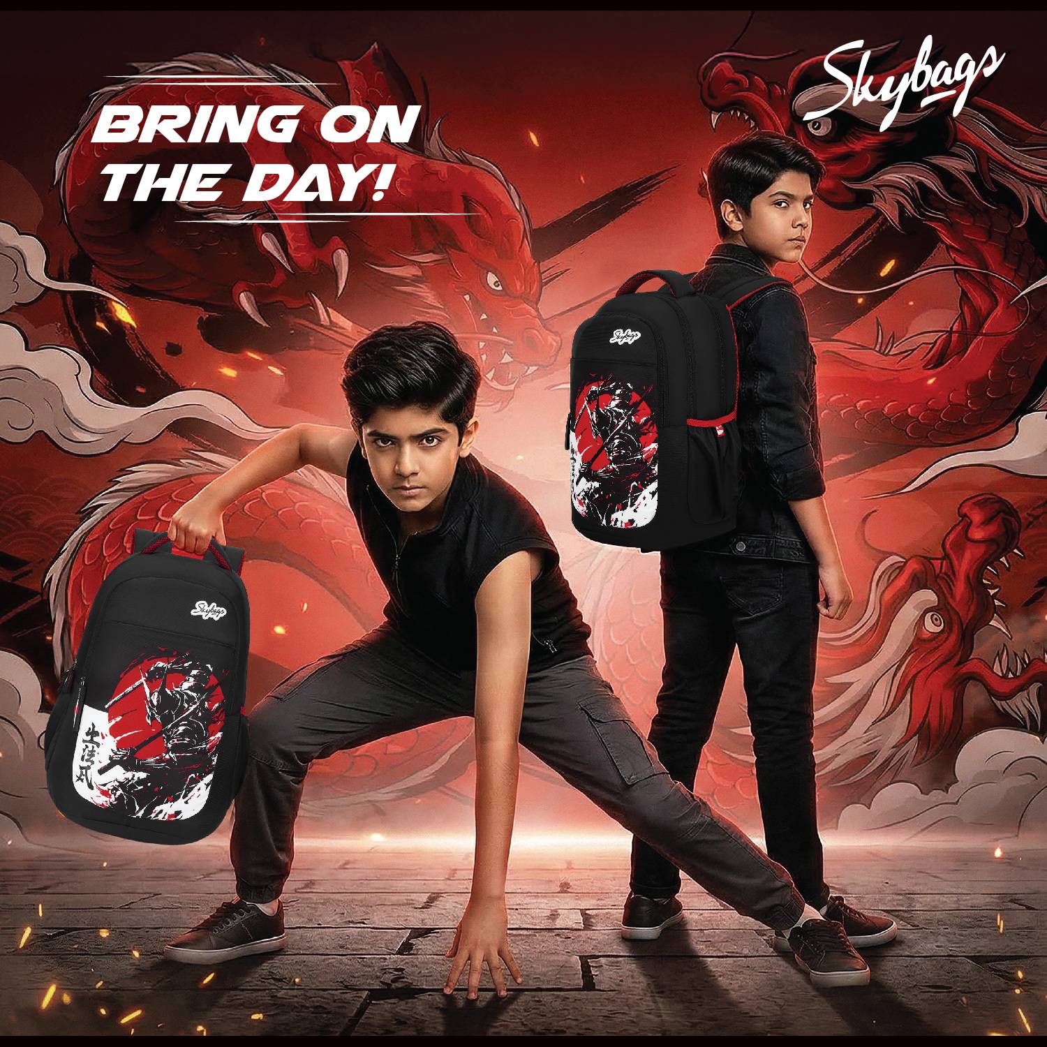 齋*強様 JSF TENSAIBAKA RECORDS ジャケット Sサイズ SKYBAGS Kenshi Samurai School Backpack for Boys & Girls with 3