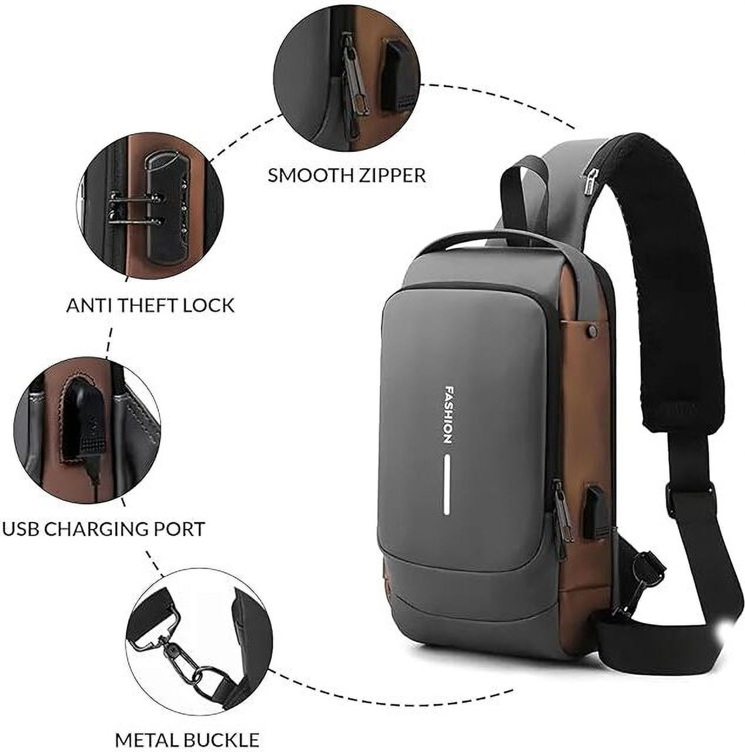 Image of lifeindia Black, Brown Sling Bag Anti-Theft Water-Resistant Portable Size Crossfit Side Sling Bag for Men Women