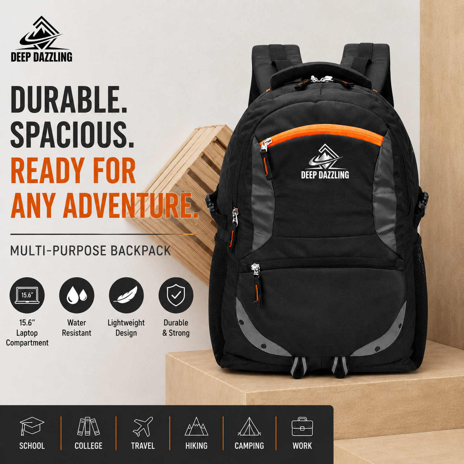 Image of DEEP DAZZLING Unisex Spacy School Collage Bag & Backpack With Rain Cover And Reflective Strip 35 L Trolley Laptop Backpack
